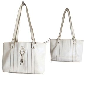 Vintage 90s White Leather Y2K Shoulder Bag Baguette Equestrian Retro Designer